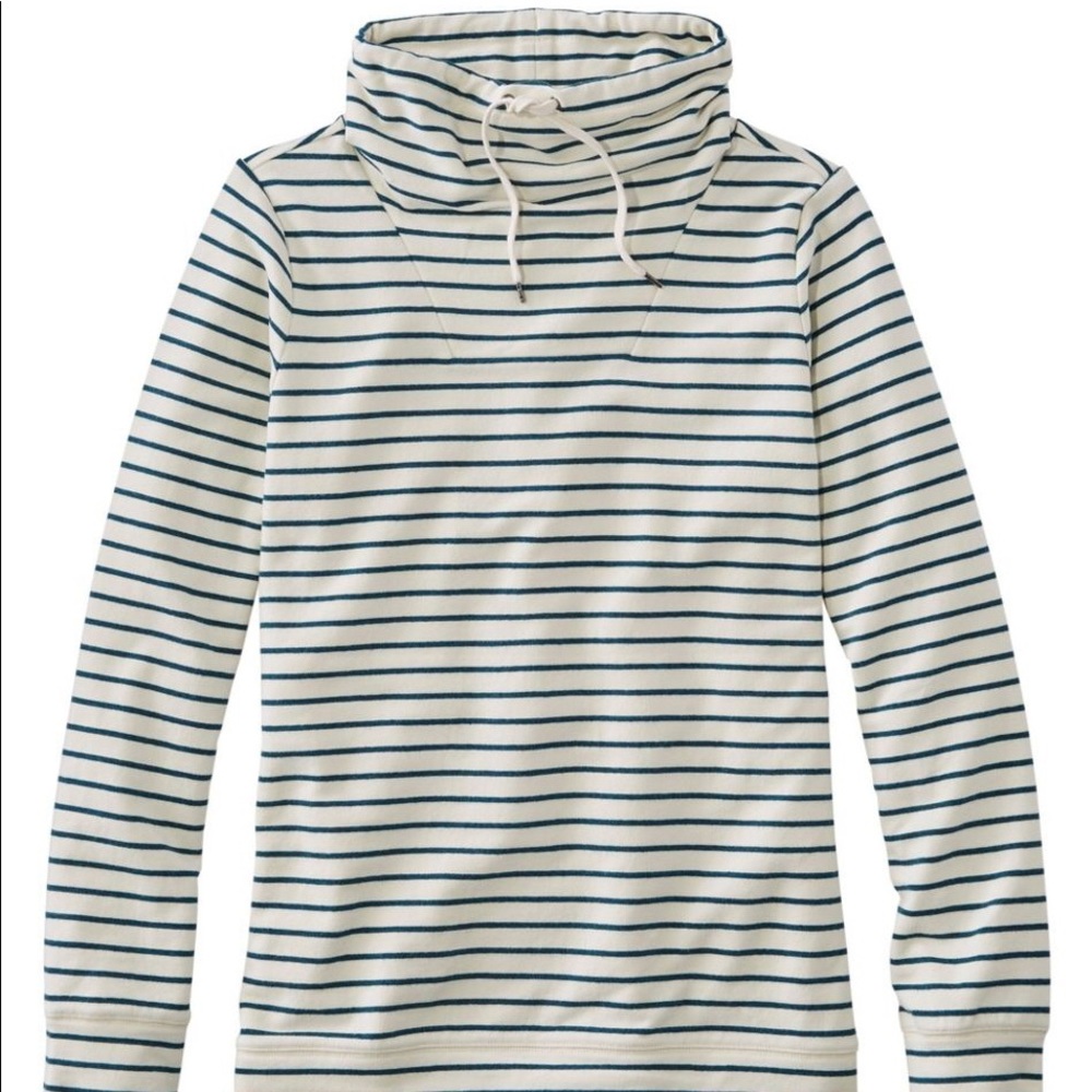 LL Bean Striped Blue White Cowl Neck